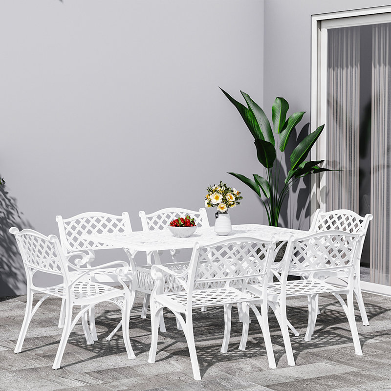 Claudi Rectangular 7 - Piece 6 - Person 149.5Cm L Outdoor Table Set, White