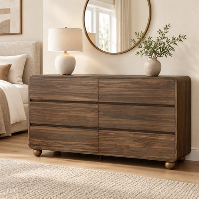 Modern 6 Drawer Dresser with Rounded Corners, Spacious Storage Chest, Handle-Free Bedroom Dresser for Bedroom, Nursery, Living Room and Entryway