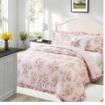 Plaid and Floral Comforter Set