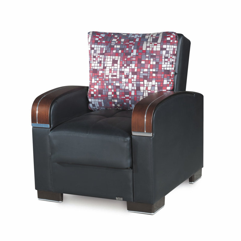 Fauteuil convertible avec rangement Primenest, Similicuir noir