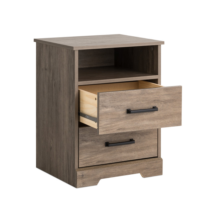 Yazeed 18.75" Wide 2-Drawer Nightstand, Farmhouse Bedside End Table with 2 Drawers, Storage for Bedroom, Office, Living Room, 16.25" D x 18.75" W x 24.5" H, Drifted Gray