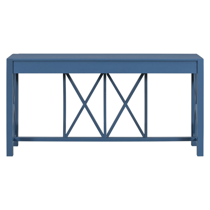 Console de 60 pouces en placage d'acacia avec 4 tiroirs, table de canapé moderne de style campagnard Crisscross pour le rangement du salon | Idée de cadeau