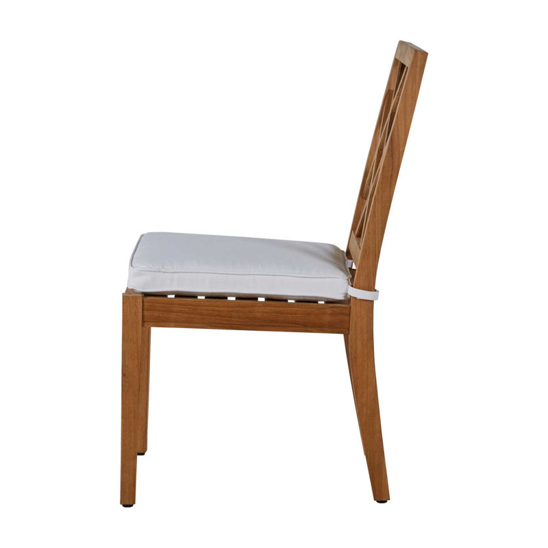 Haley Patio Dining Side Chair with Cushions, Natural Teak, Natural White, Welt