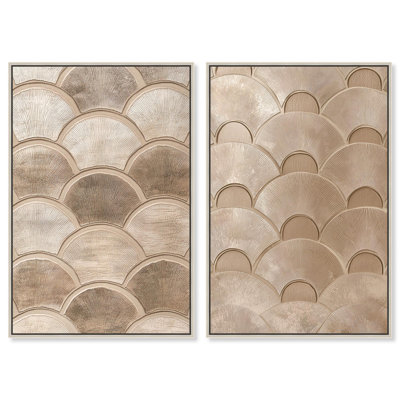 Unsewn Ginkgo & Streamline Scallop Canvas Print Gold Boho Wall Decor Set by Art Remedy, Black Frame, 10 x 15