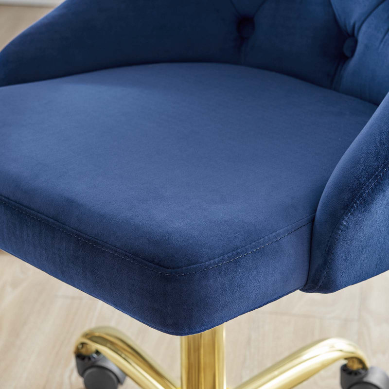 Fauteuil de bureau performant, pivotant et touffeté Distinct, Velours, Bleu marine, Or