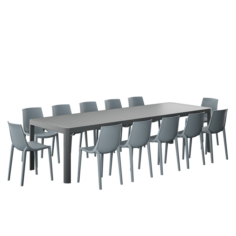 Amazonia Milky Extendable Outdoor Patio Aluminum And Resin Dining Set, 12