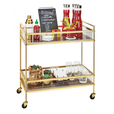 Mid-Century Brass Beverage Cart with 2 Walnut Shelves