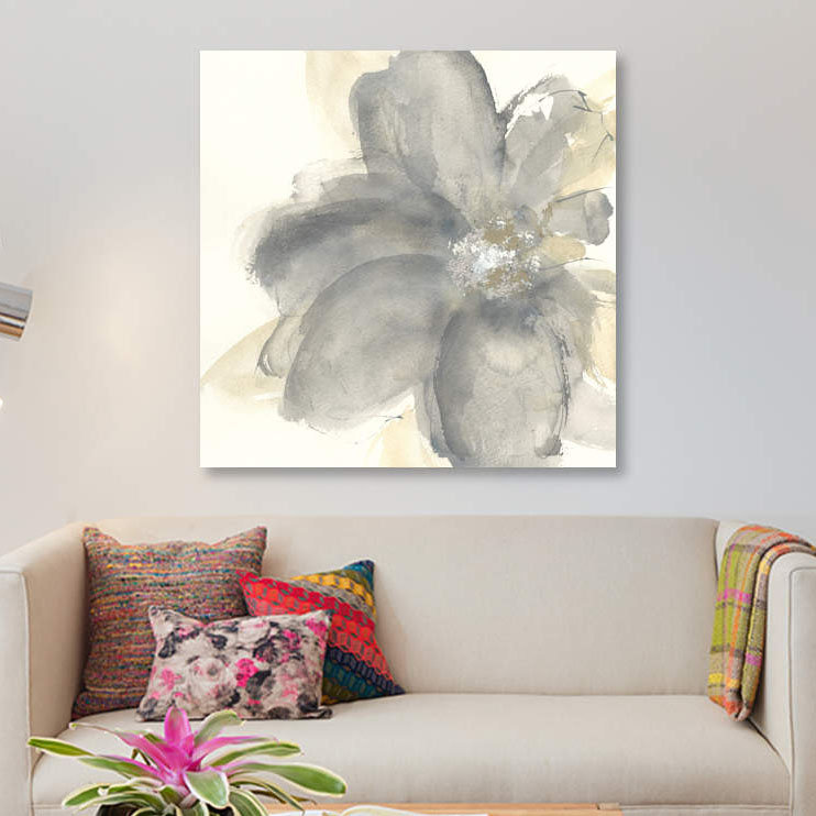 «Floral Gray I» par Chris Paschke - reproduction d'art sur toile tendue, H 48 po x l 48 po x P 1,5 po