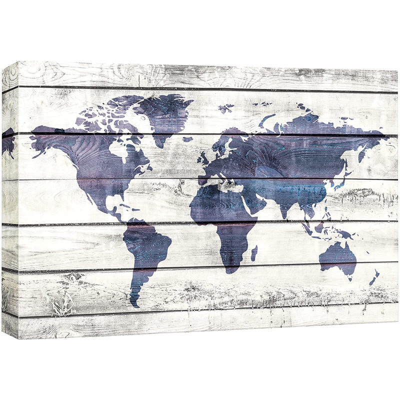 «World Map on White Wood Panels Places Country», reproduction d'art sur toile tendue, H 12 po x l 18 po x P 1,5 po