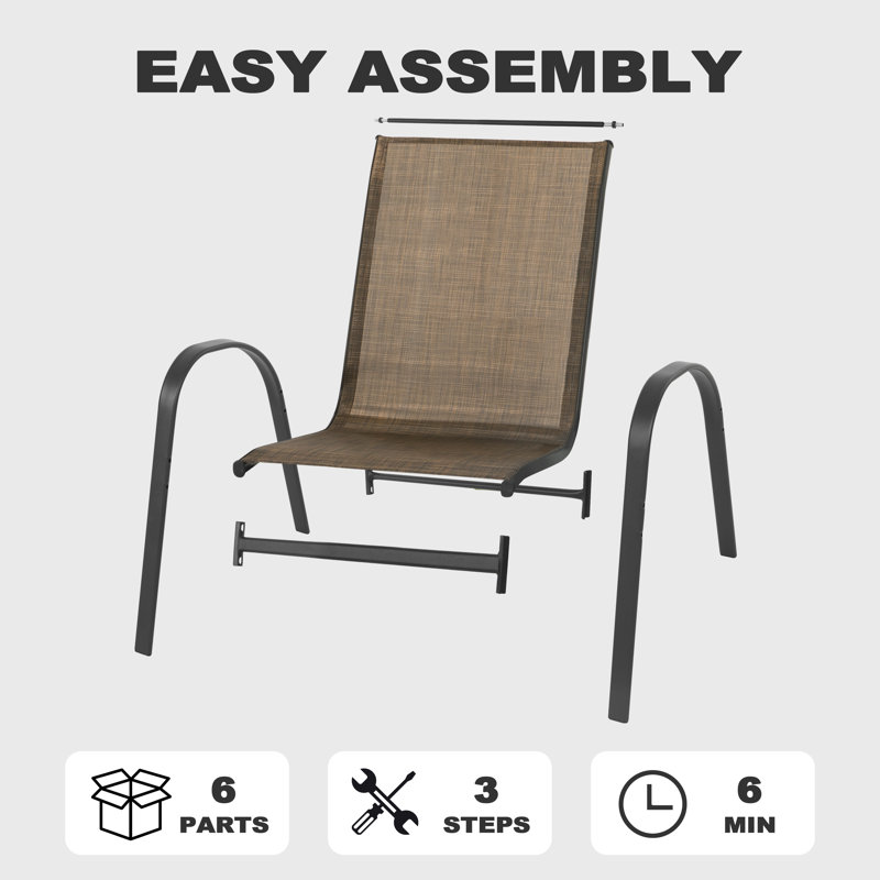 Outdoor Patio Chairs , Stackable Dining Chairs for All Weather, Chair Set with Armrests for Backyard, Brown