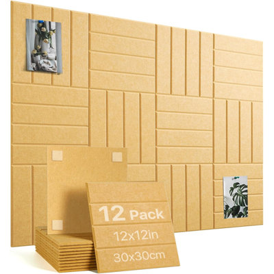 Large Cork Board, 12 Pack 12"X12"X0.4" Felt Bulletin Board Tiles for Wall Home Office Decor