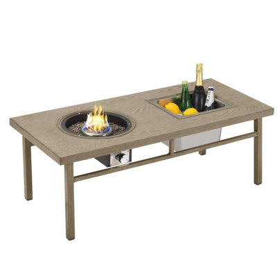 50,000 31 Beige Aluminum Fire Pit Table With Ice Bucket And Propane Tank Stand, Suitable For Year - Round Outdoor Use Stainless Steel Bucket, Keep Drinks Cold