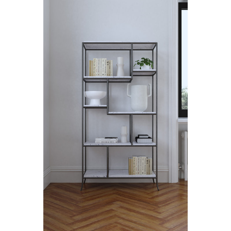 Gray Geometric Metal and Wood Bookcase