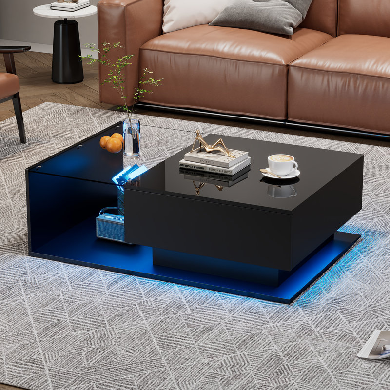 Pedestal Coffee Table with Storage, Black