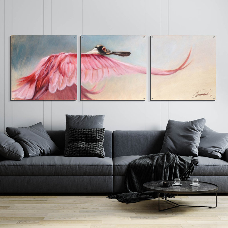 Art mural en verre acrylique «Wings Spreadbill» par Robert Campbell, H 36 po x l 108 po