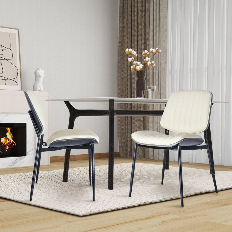 Chaise de salle à manger rembourrée Lashanay, Beige, Noir