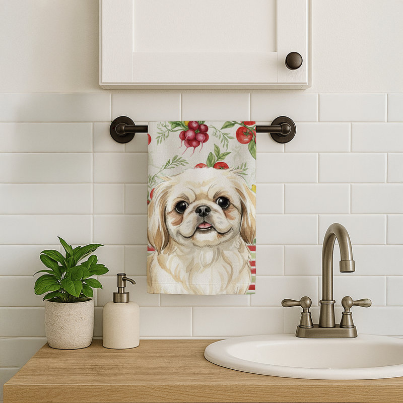 Cream Pekingese Vegetables Kitchen Towel, Cream Pekingese