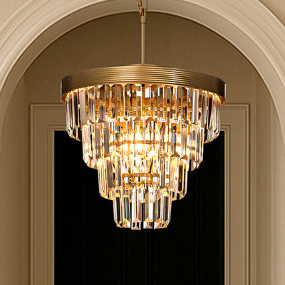 Lustre 3 lumières en cristal doré antique à 3 lumières Glam Tierd pour le salon et la salle à manger