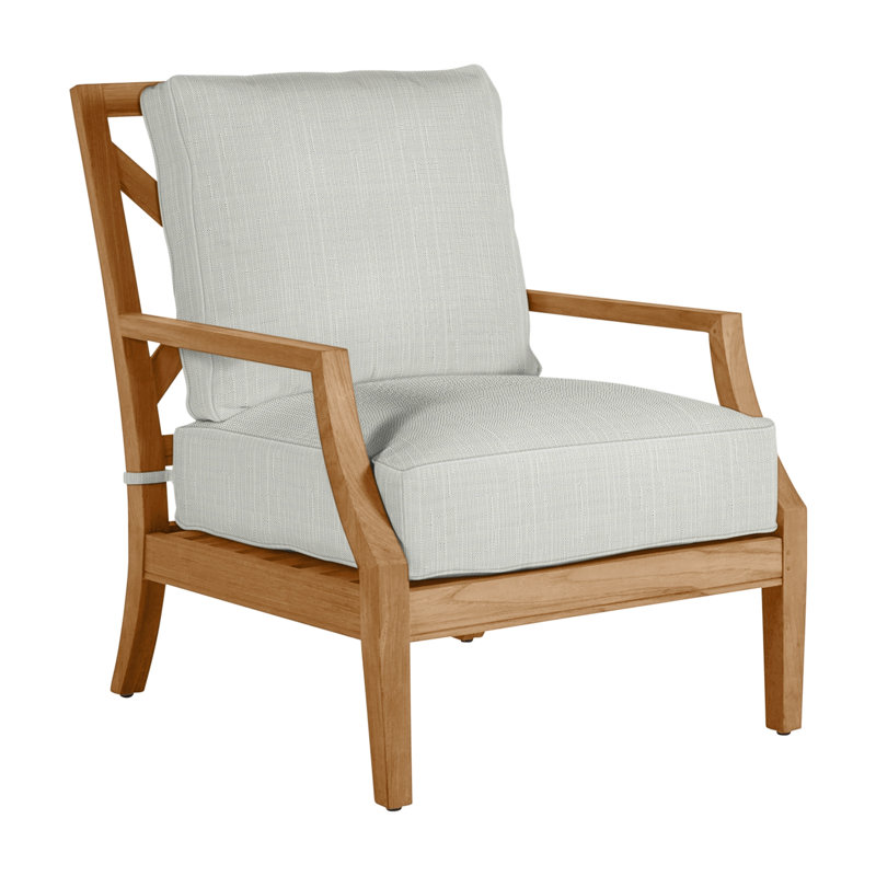 Haley Teak Patio Chair with Cushions, Natural Teak, No welt + Standard fill, Verona Silver Sunbrella®