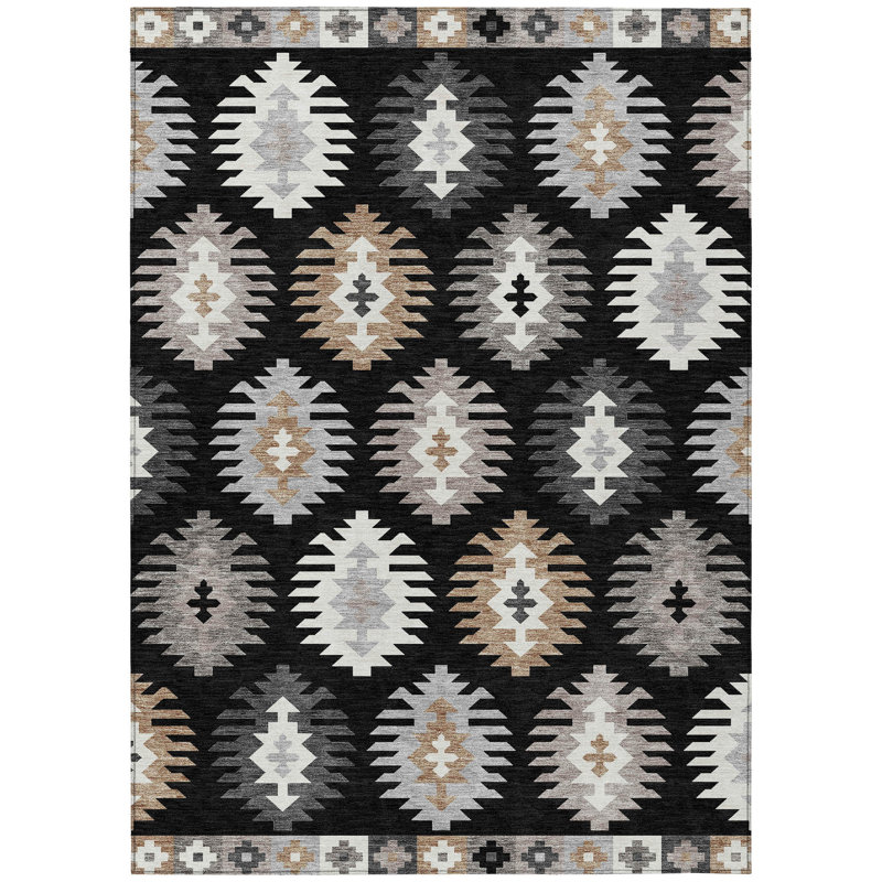 Tapis noir lavable intérieur / extérieur 8 pi x 10 pi Southwestern