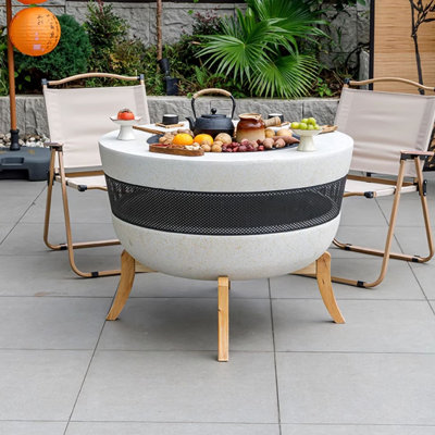 Charcoal Wood Burning Outdoor Magnesium oxide Fire Pit Table With Lid