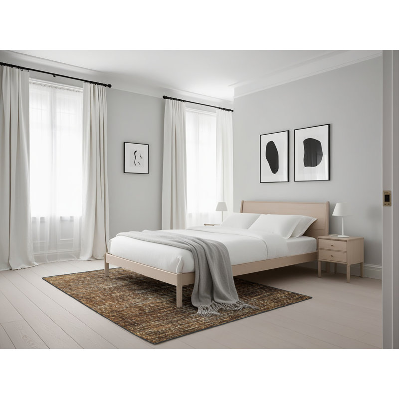 Tapis brun foncé à motif abstrait, Rectangle 5 pi x 7 pi