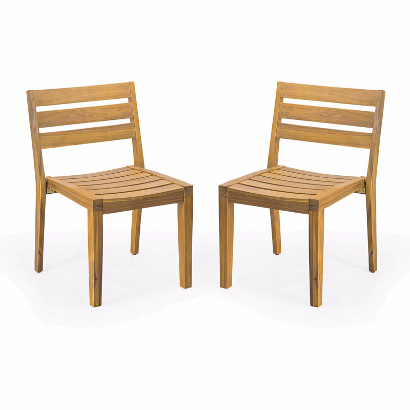 Set Of 2 Outdoor Patio Dining Chair, Acacia Wooden Side Chair, Teak Finish