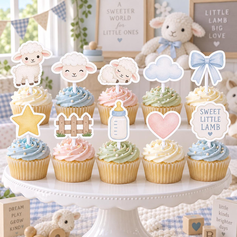 Petits agneaux à petits gâteaux, 10 motifs de douche de bébé uniques, papier cartonné