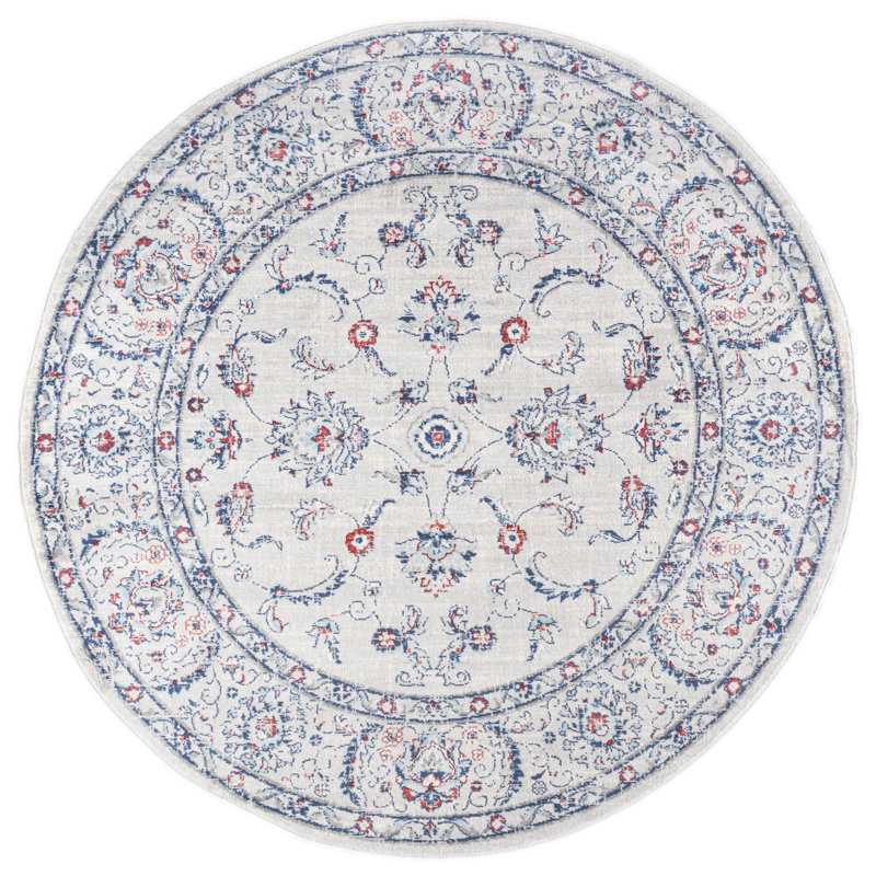 Lazo Modern Persian Vintage Light Gray/Red Rug, Round 5'