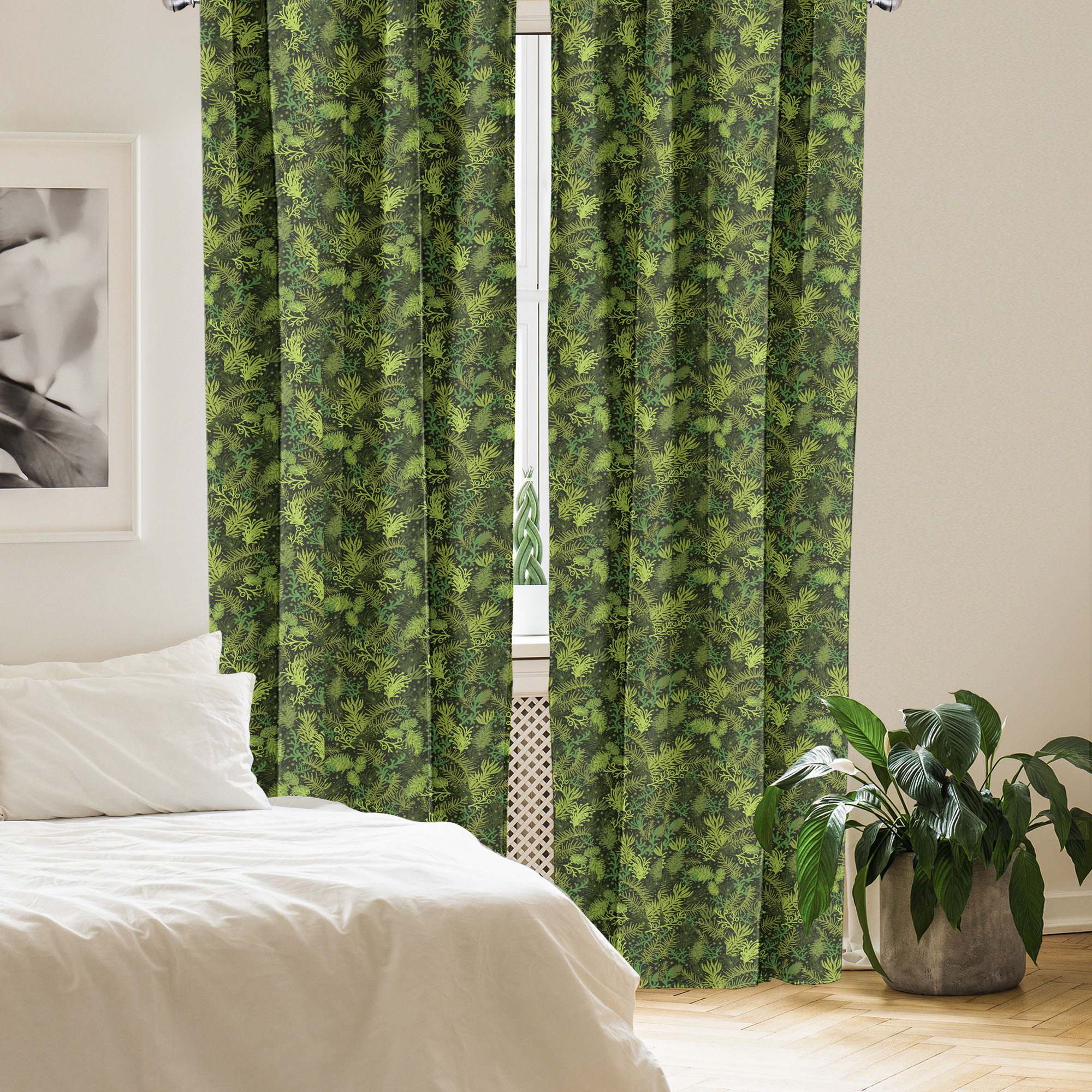 Alcott Hill Sage 4-Panel Curtains, Evergreen Christmas Tree Olive Green Pale Green Alcott Hill Size per Panel: 56\, image size:2000x2000