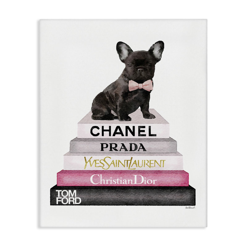«Book Stack Fashion French Bulldog», impression, H 20 po x l 16 po x P 1,5 po