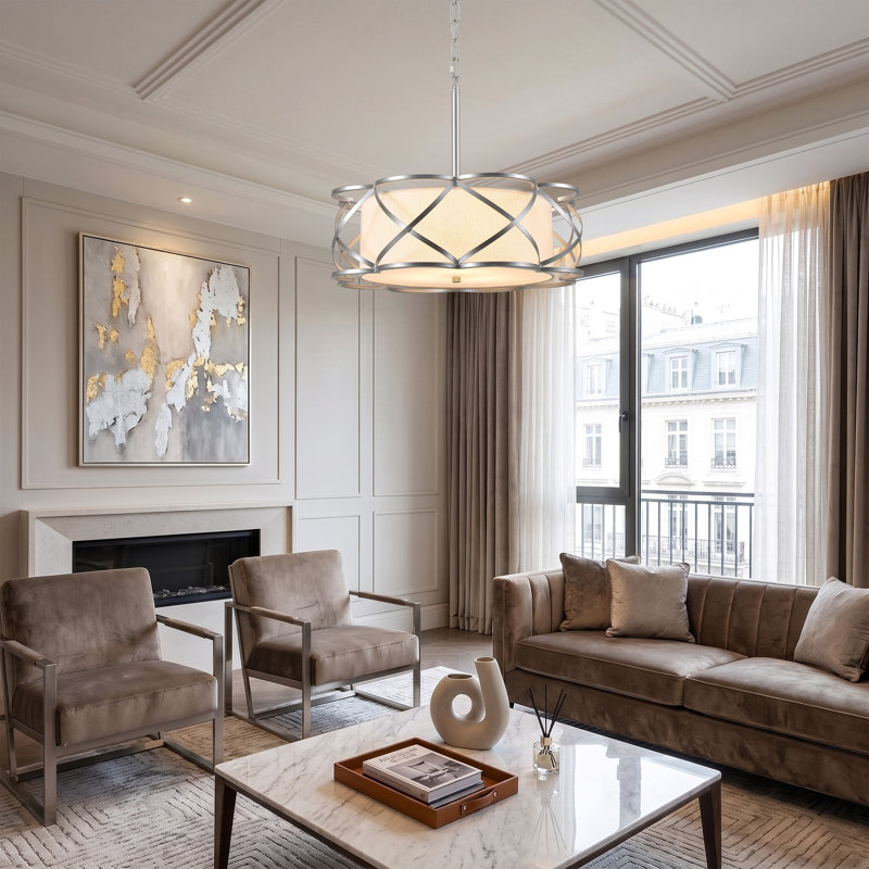 Lustre de tambour à 3 lumières à intensité variable, Argent