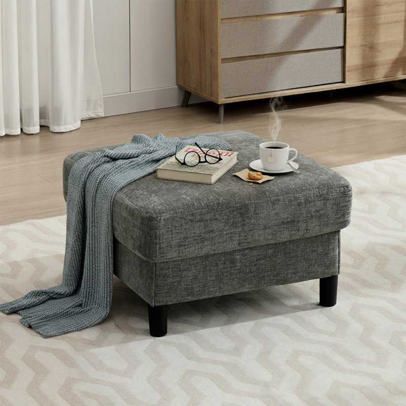 Della 27.5" Wide Upholstered Square Ottoman, Gray