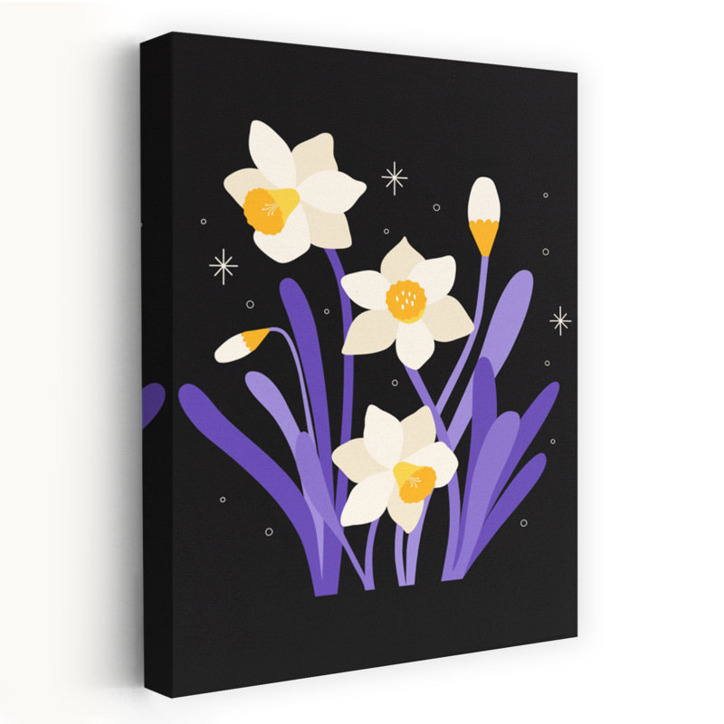 Art contemporain délicat, jonquille abstraite, nature et fleurs, H 24 po x l 16 po