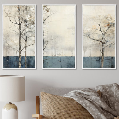 «Beige minimalisme», rivière calme, forêt, ensemble d'art mural