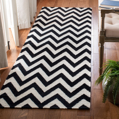 Tapis ivoire / noir en laine et coton tissé à la main Rodgers