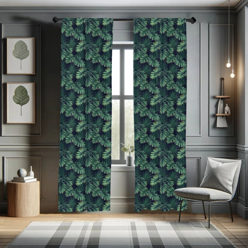 Palm Floral Semi-Sheer Rod Pocket Curtain Panels, 28" x 63"