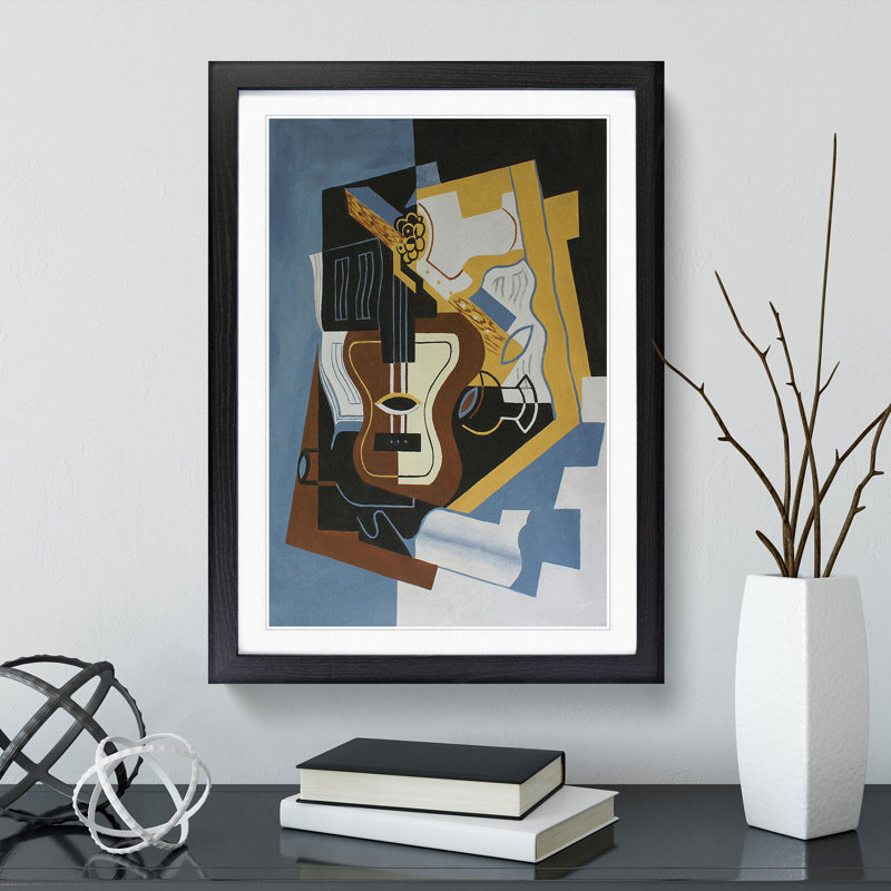 Guitar with Clarinet by Juan Gris - Picture Frame Painting, 48cm H x 36cm W x 2cm D, Black Framed