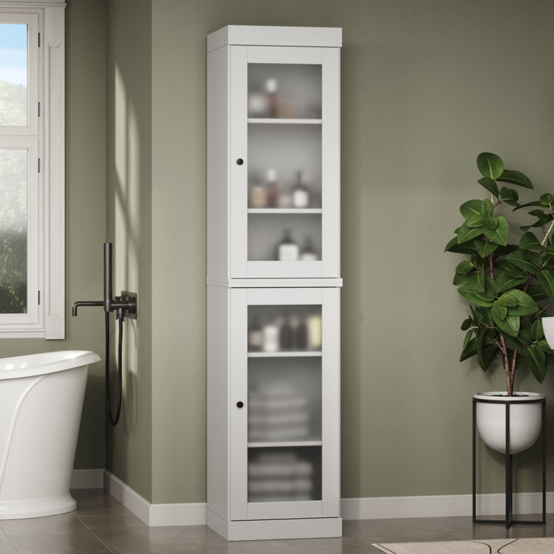 Palace Imports 100% Solid Wood Bathroom Storage Cabinet, Frosted Glass Doors, Adjustable Shelves, 16.5" Wide, 71.5" Tall