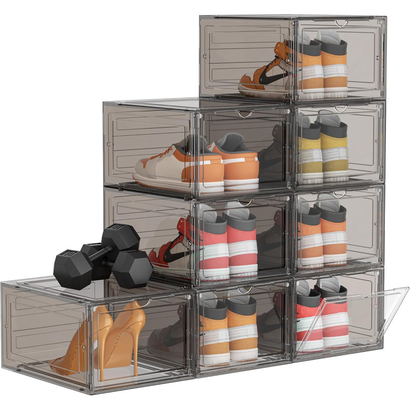Clear Hard Plastic Shoe Storage Boxes With Lids, Stackable Shoe Organizer For Display And Protection, Easy Assembly And Magnetic Door Design