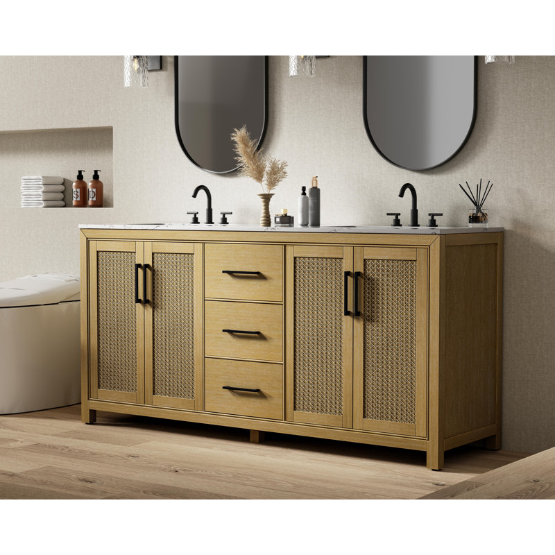 Meuble-lavabo double 72 po, Lin chêne