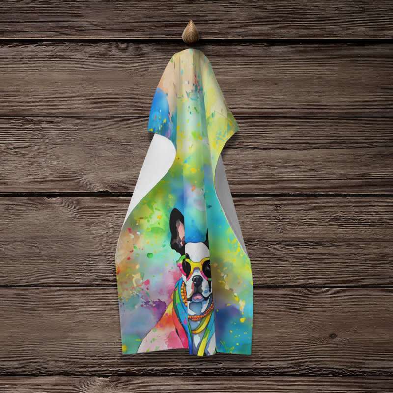 Boston Terrier Hippie Dawg Kitchen Towel
