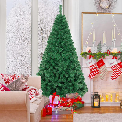 Sapin de Noël artificiel de 1,80 m avec 650 extrémités de branches en PVC et support métallique pliable, non illuminé