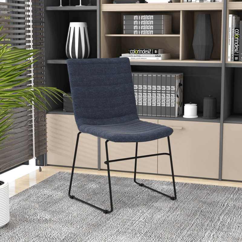 Chaise d'invité de bureau en cuir / polyester Lagan, Bleu très foncé