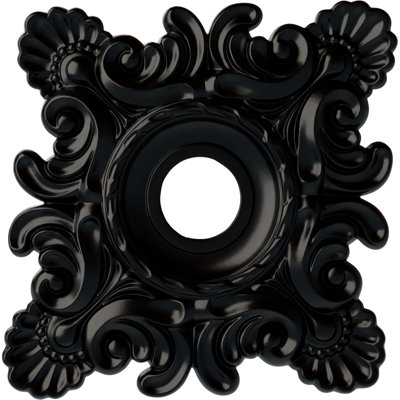 Endurathane Crawley Ceiling Medallion, 18"W x 18"H x 3 1/4"ID x 1 1/2"P (Fits Canopies up to 6 3/4"), Hand-Painted Jet Black Finish