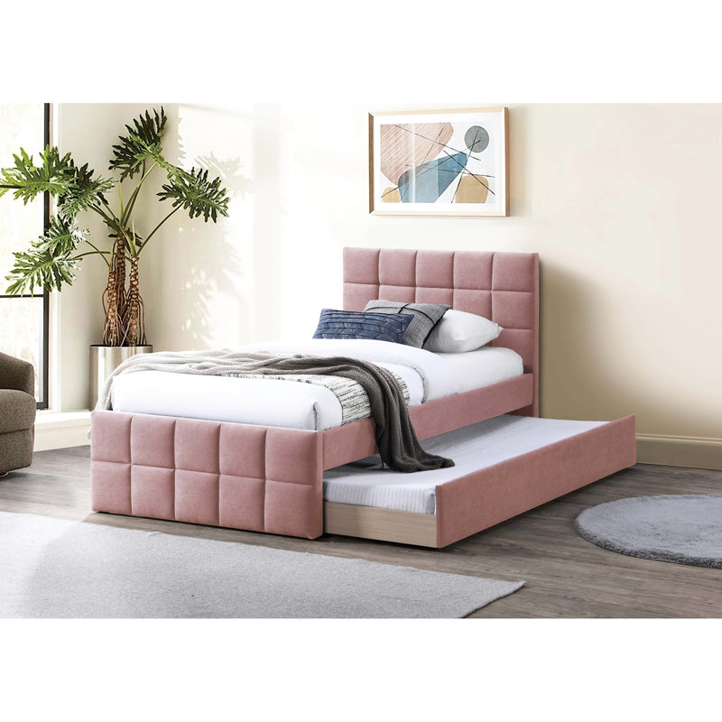 Lit contemporain avec tête de lit et lit gigogne rembourrés roses pour la décoration de chambre à coucher