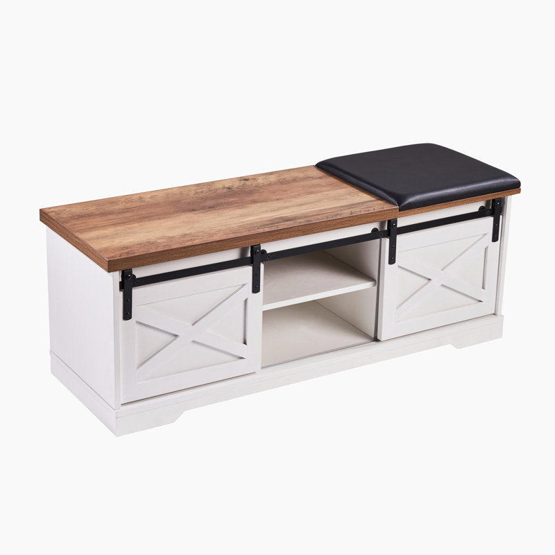 Banc de rangement pour 4 paires de chaussures, Blanc / Brun