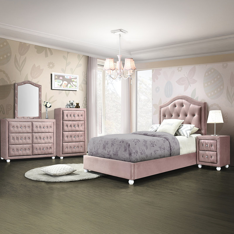 Elegant Pink Nightstand With Spacious Drawers - Enhance Bedroom Ambiance And Style Pulls Accent