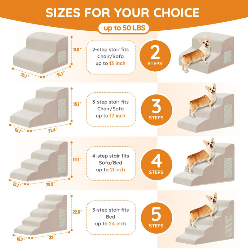 Marches pour chiens, escaliers pour petits chiens, Beige, 4 marches (H 19,7 po x l 15,7 po x P 28,3 po)