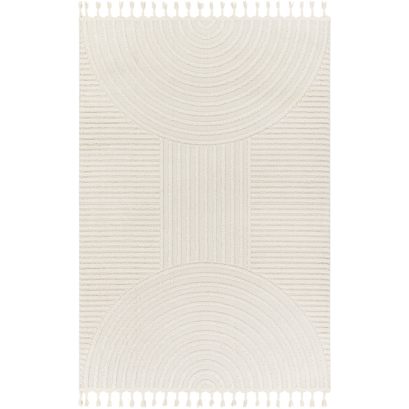 Tapis crème tissé à la machine Kristo Ahsaad, Rectangle 5 pi 3 po x 7 pi